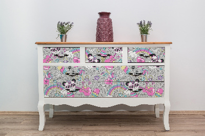Autocolant mobila Panda diamante curcubeu