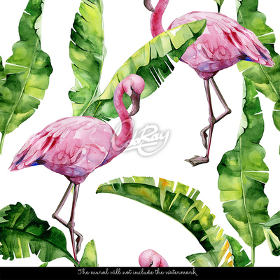 Fototapet Flamingos roz ascuns în frunze