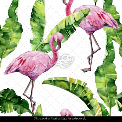 Fototapet Flamingo printre frunze
