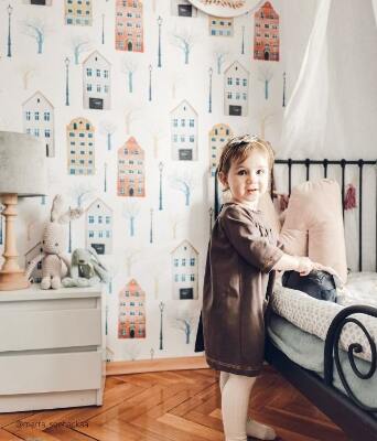 Fototapet Case de locuit colorate cu un felinar