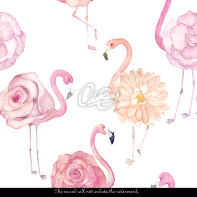 Fototapet Flamingos vad în flori sălbatice