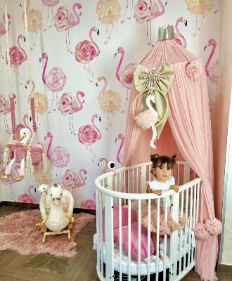 Fototapet Flamingos vad în flori sălbatice