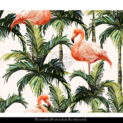 Fototapet pentru perete Flaminguri exotice în tropice