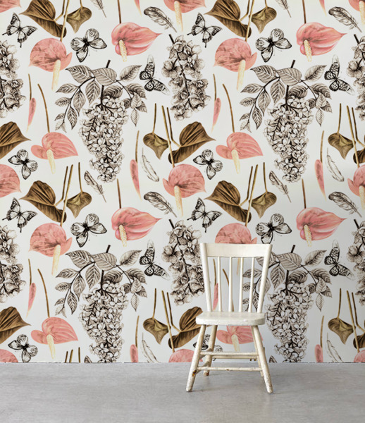 Fototapet Flori de primăvară și fluturi