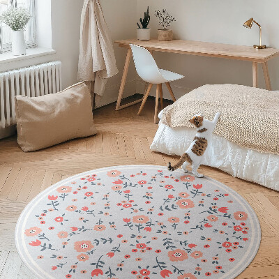 Covor rotund din vinil Flori delicate în culori pastelate