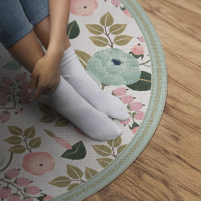 Covor rotund din vinil Bujori pastelate cu flori delicate