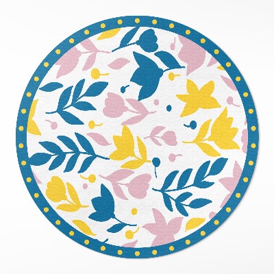 Covor rotund din vinil Ilustrație de plante cu flori pastelate