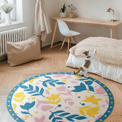 Covor rotund din vinil Ilustrație de plante cu flori pastelate