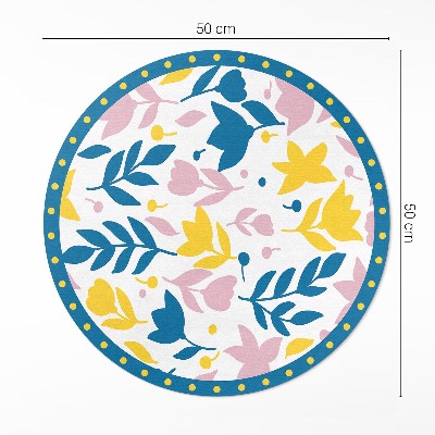 Covor rotund din vinil Ilustrație de plante cu flori pastelate