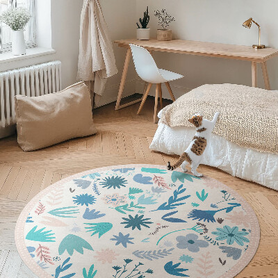 Covor rotund din vinil Flori pastelate și plante boho