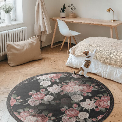 Covor rotund din vinil Retro flori frumoase trandafiri