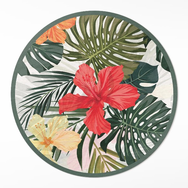 Covor rotund din vinil Flori hawaiiene tropicale
