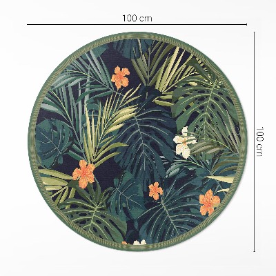 Covor rotund din vinil Frunze și flori de vegetație tropicală vintage
