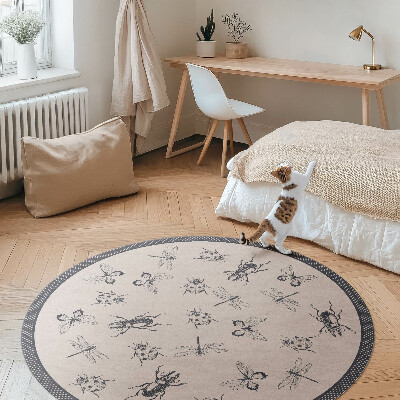Covor rotund din vinil Insecte boho pe fundal deschis