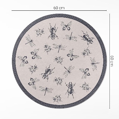 Covor rotund din vinil Insecte boho pe fundal deschis