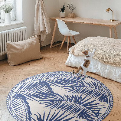 Covor rotund din vinil Ilustrație monocromă cu frunze tropicale