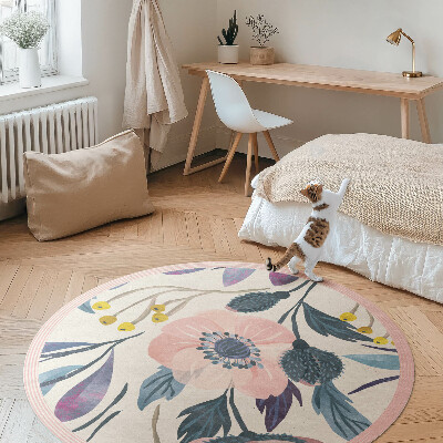 Covor rotund din vinil Flori pastelate pictate