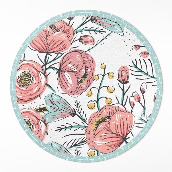 Covor rotund din vinil Flori pastelate ilustrare subtilă frumoasă