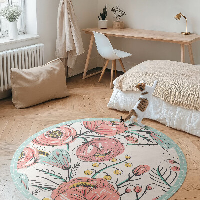 Covor rotund din vinil Flori pastelate ilustrare subtilă frumoasă