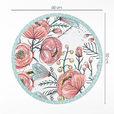 Covor rotund din vinil Flori pastelate ilustrare subtilă frumoasă