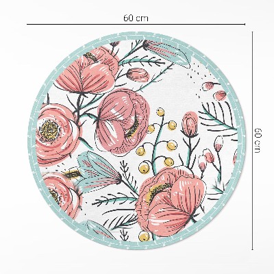 Covor rotund din vinil Flori pastelate ilustrare subtilă frumoasă