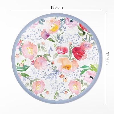 Covor rotund din vinil Acuarelă flori plante delicate
