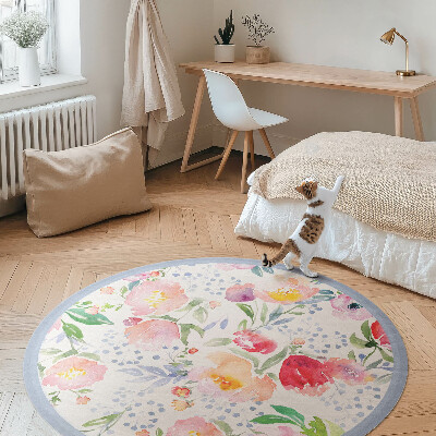 Covor rotund din vinil Acuarelă flori plante delicate