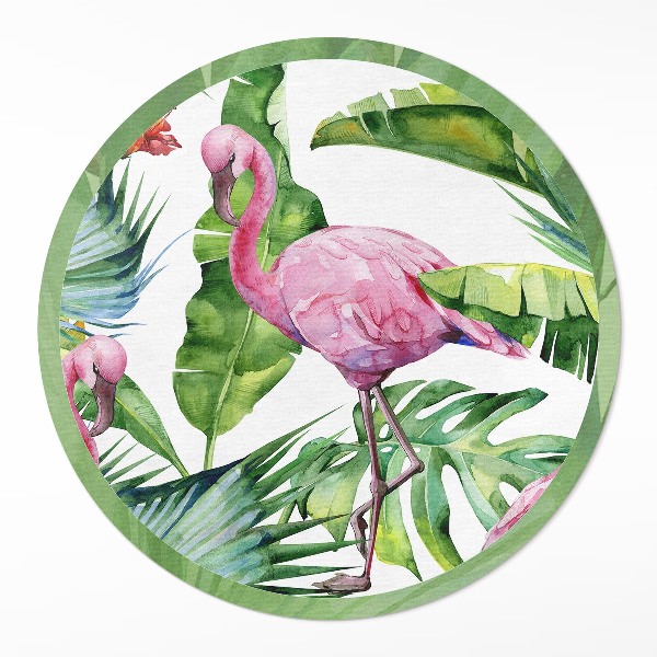 Covor rotund din vinil Flamingo în frunze de bananier