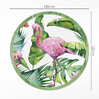 Covor rotund din vinil Flamingo în frunze de bananier