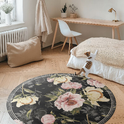 Covor rotund din vinil Flori elegante de epocă