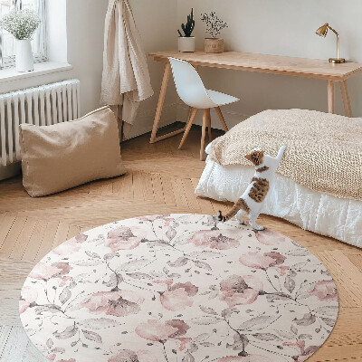 Covor rotund din vinil Frumoase flori pictate în acuarelă plante