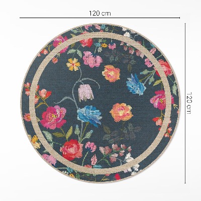 Covor rotund din vinil Flori colorate brodate