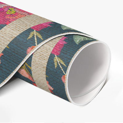 Covor rotund din vinil Flori colorate brodate