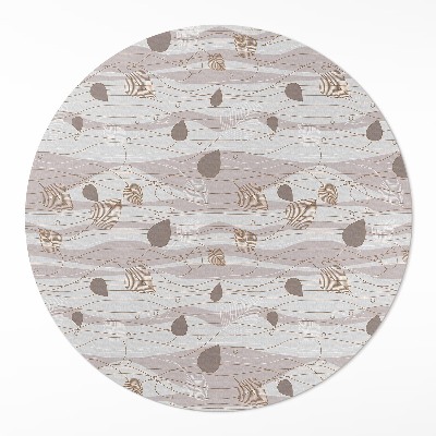 Covor rotund din vinil Boho frunze pe un fundal de valuri ilustrare