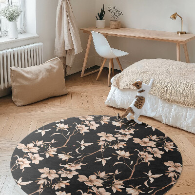 Covor rotund din vinil Flori luminoase pe crenguțe model de epocă