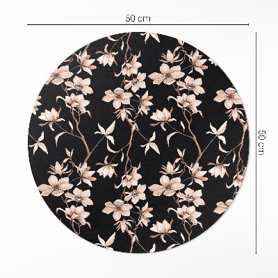 Covor rotund din vinil Flori luminoase pe crenguțe model de epocă