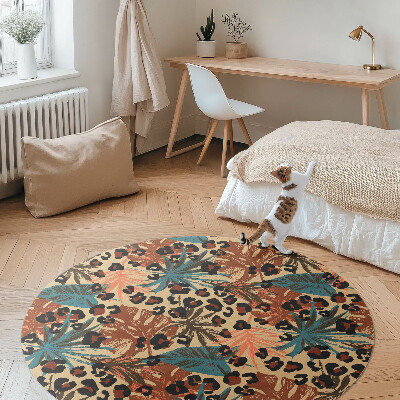 Covor rotund din vinil Model de frunze tropicale panteră junglă