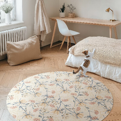 Covor rotund din vinil Pajiște înflorită model boho delicat