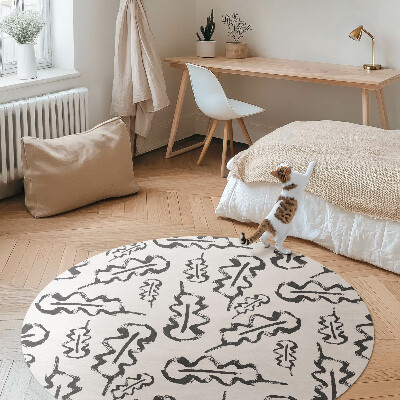 Covor rotund din vinil Frunze pictate în stil minimalist