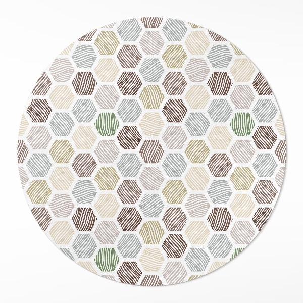Covor rotund din vinil Hexagoane modelate în culori pastelate boho