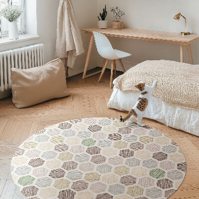 Covor rotund din vinil Hexagoane modelate în culori pastelate boho