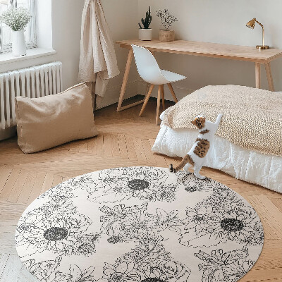 Covor rotund din vinil Floarea-soarelui desenată frumoase flori de epocă