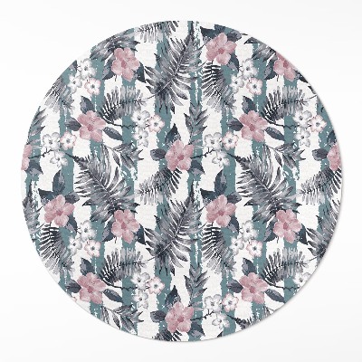 Covor rotund din vinil Model tropical cu frunze și flori hawaiiene