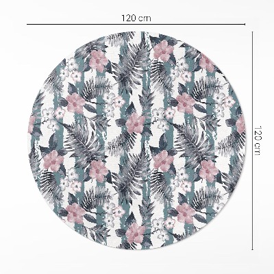 Covor rotund din vinil Model tropical cu frunze și flori hawaiiene
