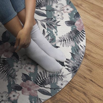 Covor rotund din vinil Model tropical cu frunze și flori hawaiiene