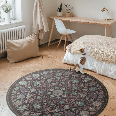 Covor rotund din vinil Compoziție de flori brodate