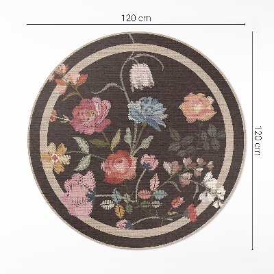 Covor rotund din vinil Flori colorate brodate