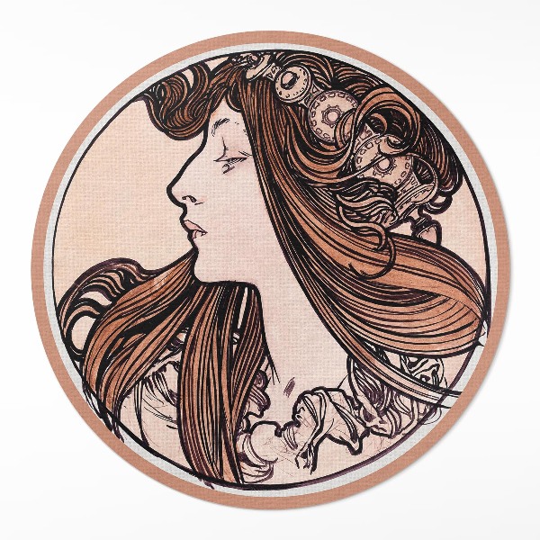 Covor rotund din vinil Vitraliu cu o femeie de Alphonse Mucha