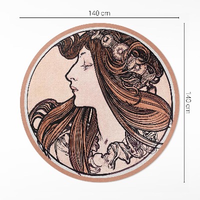 Covor rotund din vinil Vitraliu cu o femeie de Alphonse Mucha