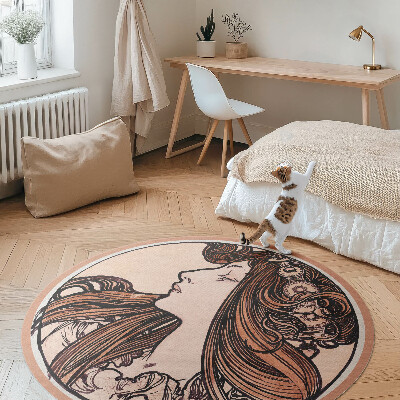 Covor rotund din vinil Vitraliu cu o femeie de Alphonse Mucha